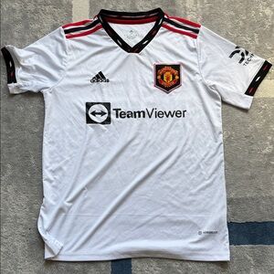 adidas White Manchester United Men's Football Jersey with Black & Red Trim